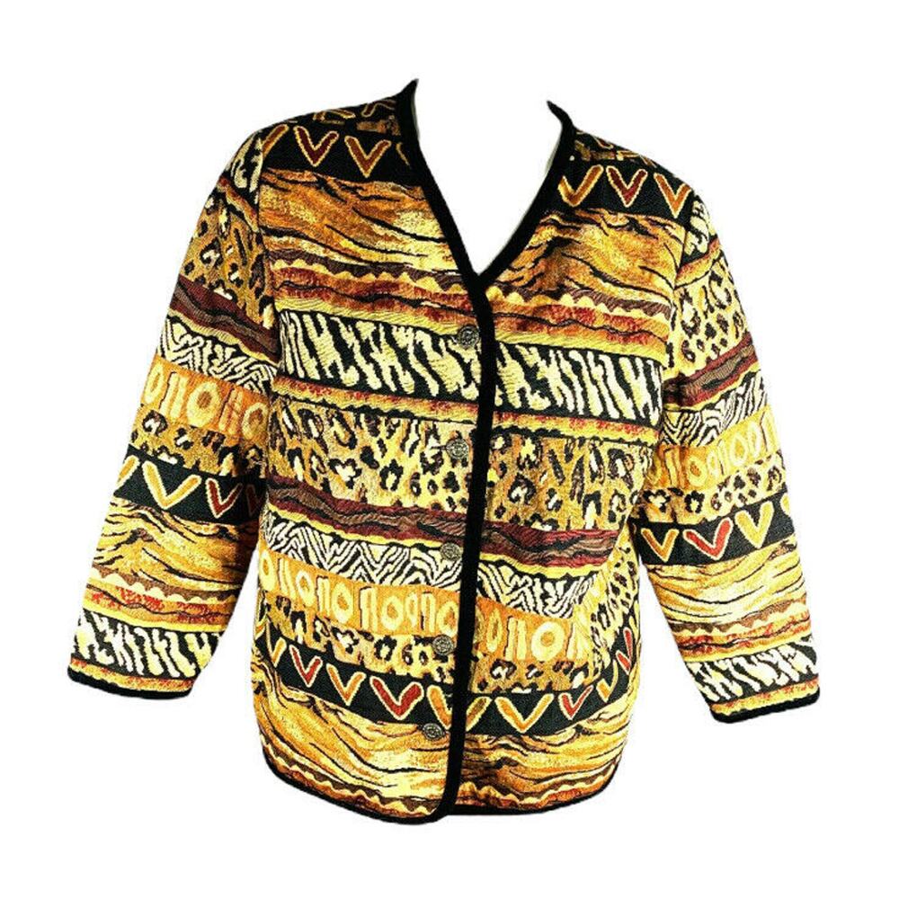 Stonebridge‎ Womans Sz 1X Plus Jacket Animal Print Long Sleeve Tapestry Brown